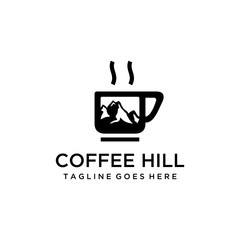 Coffee logo design Vector sign illustration template with mountain in there logo design