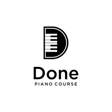 modern Grand piano design logo template Vector with letter D sign illustration.