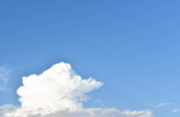 The sky has white clouds shaped like elephants.