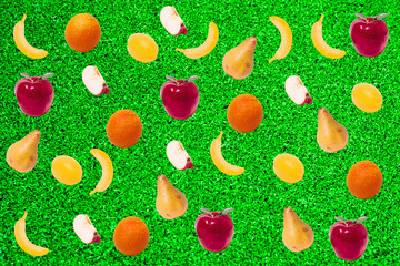 Fototapeta na wymiar Creative background of summer tropical fruit, grapefruit, orange, Mandarin, lemon,