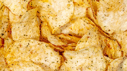 close up crispy potato chips snack macro