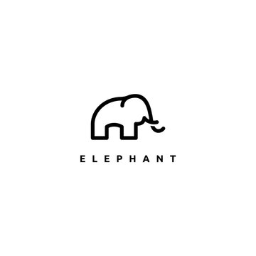 Simple And Minimalist Elephant Logo Illustration. Modern Vector Line Art Icon.