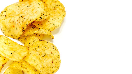 close up isolated crispy potato chips snack