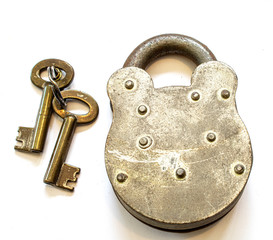 Vintage Antique Padlocks on White Background