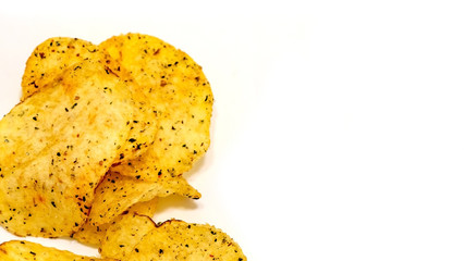 close up isolated crispy potato chips snack