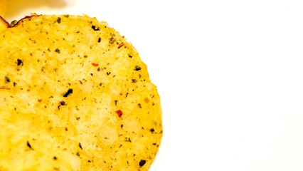 close up isolated crispy potato chips snack