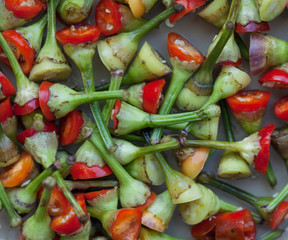 Cut tails of hot chili peppers