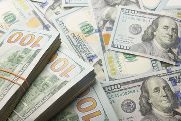 money background. american hundred dollar bills. copy space