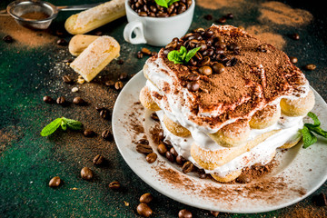 Homemade dessert tiramisu on plate