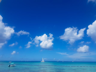 Fototapeta premium Sailboats in the open ocean. Phone photo