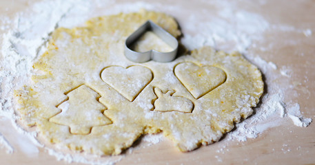 the dough for the shortbread in a heart shape on cutting Board