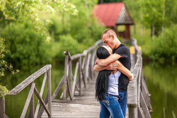 Loving young couple in park