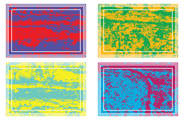 Obraz premium Set of templates of color rectangle retro vintage grunge frames for greetings, promotion and price. Vector elements with scratched effect for posters, sites, web, shops, websites, labels, design.