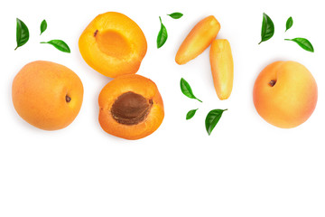 Apricot fruit with half isolated on white background macro