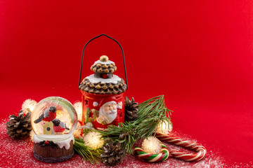 christmas decoration on red background