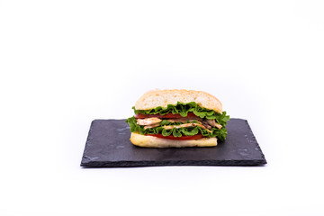 Sandwich on an isolated white background. Hand made.