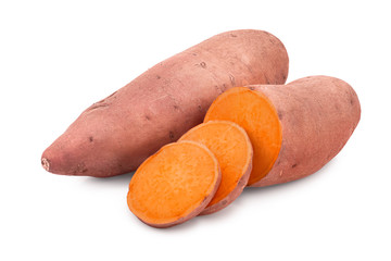 Sweet potato isolated on white background closeup