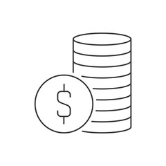 Stack of coins linear icon on white background. Editable stroke