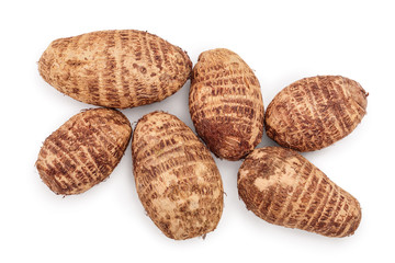 fresh taro root isolated on white background. Top view. Flat lay