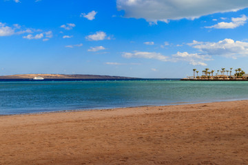 View of Red sea coast on the beach in Hurghada, Egypt