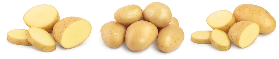 Young potato isolated on white background. Harvest new. Set or collection