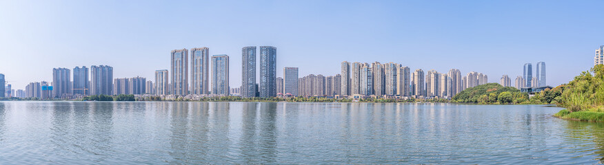 Fototapeta na wymiar Panorama of Meixi Lake Park, Changsha City, Hunan Province, China