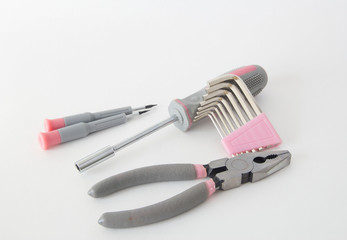 Pliers with screwdriver and hex wrench set and screwdriver heads