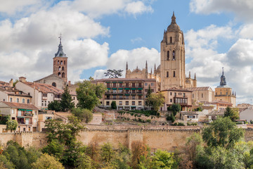 Fototapeta na wymiar Skyline of the old town in Segovia, Spain