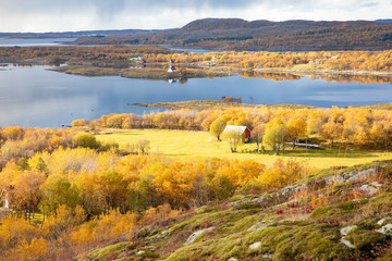 Fototapeta na wymiar Autumn colors and views from Kverntiden in Brønnøy municipality, Nordland county