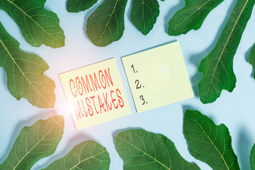 Word writing text Common Mistakes. Business photo showcasing actions that are often used...