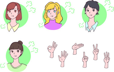 女性　怒る表情　手　アイコン