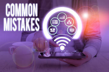 Writing note showing Common Mistakes. Business concept for actions that are often used...