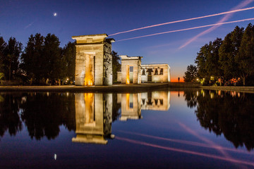 Evening view of the Templo de Debod in Madrid, Spain