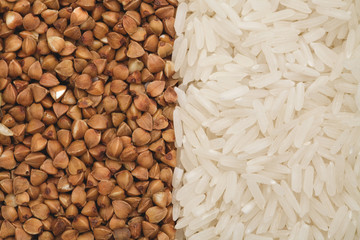white rice and buckwheat top view