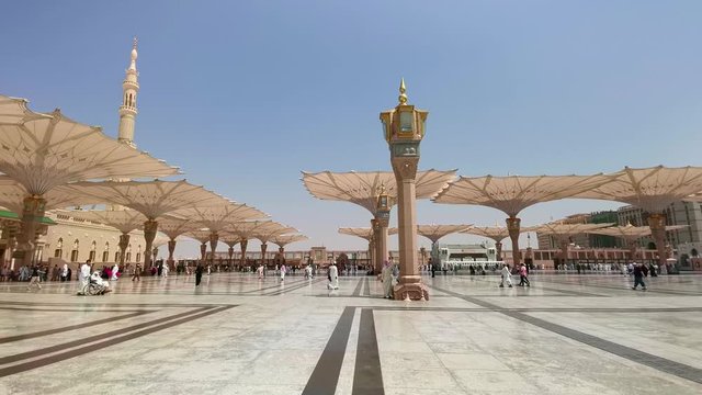 Medina, Saudi Arabia - September 6, 2018: Clips footage of Nabawi&rsquo;s Mosque exterior building in Medina (Madinah) 
