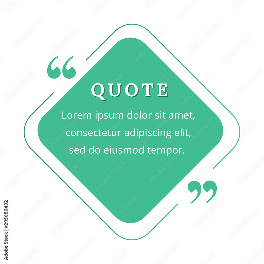 Aufkleber quote blank frame vector template. green speech bubble. quotation, citation text box design. rhombus