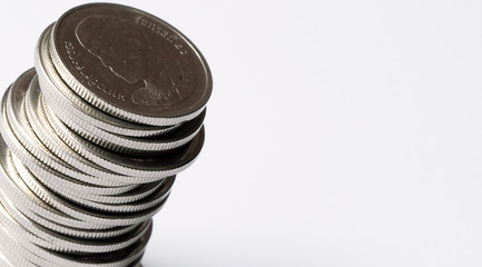 stack of money, rows of coins for finance and banking concept