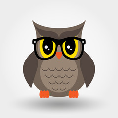 Owl in glasses. Sticker, pin, patch. Vector.Icon.Flat design