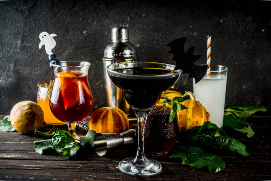 Selection Of Halloween Cocktail Drinks