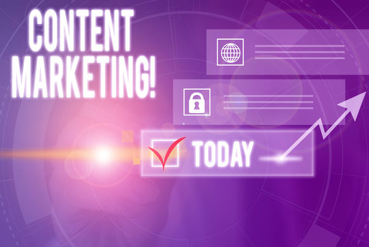 Writing note showing Content Marketing. Business concept for involves creation and sharing of online material Picture photo network scheme with modern smart device