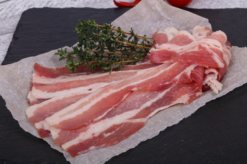 Raw bacon on the board