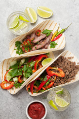 Mexican tacos and caipirinha cocktail