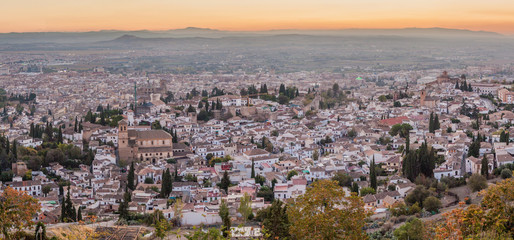 Fototapeta na wymiar Panorama of Granada during the sunset, Spain