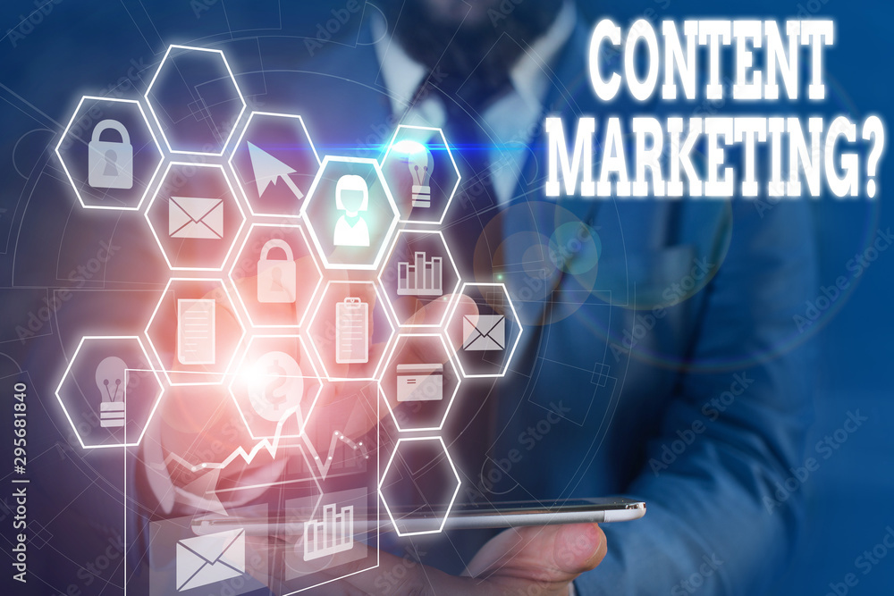 Aufkleber writing note showing content marketing question. business concept for involves creation and sharing 