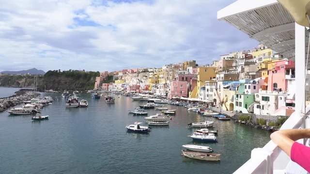 Colorful harbour in the beautiful island of Procida, near Napoli, Campania region, Italy. 