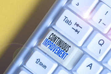 Obraz premium Writing note showing Continuous Improvement. Business concept for ongoing effort to improve products or processes White pc keyboard with note paper above the white background