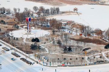 urban park snow scene