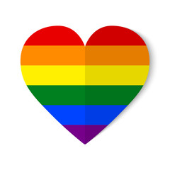 Rainbow pride flag with origami style on heart background