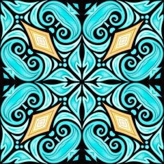 Colored Seamless Pattern with Floral Ethnic Motifs