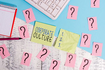 Text sign showing Corporate Culture. Business photo text pervasive values and attitudes that...
